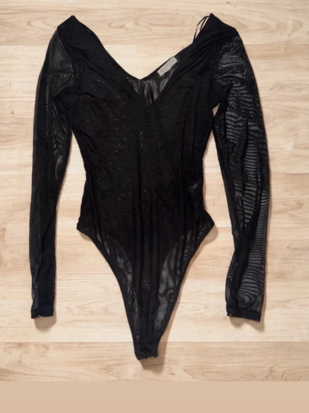 Black Sheer Long-Sleeve Mesh Bodysuit - Women Intimates
